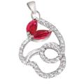 Dainty Pink Red Ruby & White Topaz .925 Solid Sterling Silver Pendant