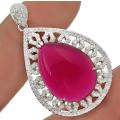 16.17 cts  Pink Red Ruby Quartz & Natural White Topaz .925 Solid Sterling Silver Pendant + Free Chai