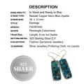Rectangle Copper Neon Blue Apatite Gemstone .925 Silver Earrings