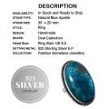 Handmade Natural Blue Apatite Gemstone .925 Silver Ring Size 8.5