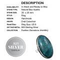 Hand Made Natural Blue Apatite Gemstone .925 Silver Ring Size 8