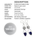 Natural Lapis Lazuli Gemstone .925 Silver Earrings
