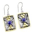 Victorian Genuine Lapis Lazuli Two Tone in  Solid .925 Sterling Silver Earriings