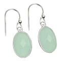 Handmade Dainty Aqua Green Chalcedony Oval .925 Silver Earrings