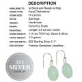 Handmade Dainty Aqua Green Chalcedony Oval .925 Silver Earrings