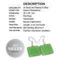Eye-catching Natural Green Chalcedony Square Gemstone .925 Silver Earrings