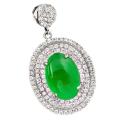 11.61 cts Natural Green Chalcedony, White Topaz Solid  .925 Silver Pendant
