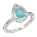 Spectacular Natural Aqua Chalcedony, White Topaz Gemstone Solid .925 S/ Silver Ring Size 7.5 or P