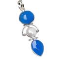 10.16 cts Elegant Natural Blue Chalcedony, White Pearl Solid .925 Silver Pendant