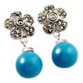 Natural Sleeping Beauty Turquoise and Marcasite Gemstone .925 Sterling Silver Stud Earrings