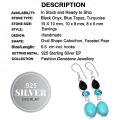 Handmade Mixed  Gems Black Onyx, Blue Topaz, Turquoise Gemstone . 925 Silver Earrings