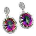 13.71 Cts Rainbow Mystic Topaz, White Topaz Studs In Solid .925 Sterling Silver