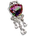 13.79 cts Victorian Natural Mystic Rainbow Topaz, White Topaz Solid 925 Sterling Silver Pendant