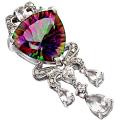 13.79 cts Victorian Natural Mystic Rainbow Topaz, White Topaz Solid 925 Sterling Silver Pendant