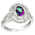 4.17 Cts Rainbow Topaz, White Topaz Ring In Solid .925 Sterling Silver Size US 7 or O