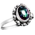 Handmade Dainty Mystic Rainbow Topaz Oval Ring .925 Sterling Silver. Size 8 or Q