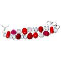 Cherry Ruby, Red Coral, Rainbow Moonstone, Opalite Gemstone .925 Silver Bracelet