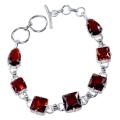 Handmade Faceted Garnet Squares Gemstone .925 Silver Fashion Bracelet