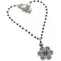 Dainty Floral Natural Black Onyx Gemstone .925 Silver Chain Necklace