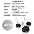 Handmade Dainty Natural Round Black Onyx .925 Silver Pendant & Earrings Set