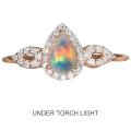 Natural Ethiopian Fire Opal AAA White Cubic Zirconia Gemstone Solid .925 Sterling 14K Rose Gold Ring