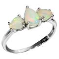 Natural Unheated Ethiopian Fire Opal Gemstone Pears set in Solid .925 Sterling Ring Size US 8.5