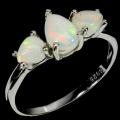 Natural Unheated Ethiopian Fire Opal Gemstone Pears set in Solid .925 Sterling Ring Size US 8.5