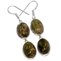 Natural Unakite Ovals Set in .925 Silver Earrings
