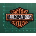 Harley Davidson badge patch in black, orange and white