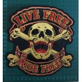 SALE!! END OF RANGE!!  LARGE Live Free skull patch 18cm x 18cm on vinyl