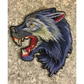 END OF RANGE SALE!!! LARGE WOLF back badge patch IN BLUE 23cm x 21cm