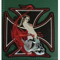 SALE!! END OF RANGE!! Girl in flames with fork  patch badge 26cm x 26cm