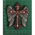 BDG1176 Cross with wings in white patch 8.5cm x 7cm front