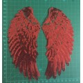 BDG Red  Medium Iron on sequins wings patches - set of 2 wings Each wing 19cm x 8.8cm