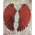 BDG Red  Medium Iron on sequins wings patches - set of 2 wings Each wing 19cm x 8.8cm