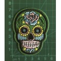 BDG Sugar Skull day of dead patch green with blue rose 7.5cm x 5.5cm