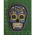 BDG Sugar Skull day of dead patch purple with blue rose 7.5cm x 5.5cm