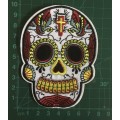 BDG Sugar Skull day of dead patch badge on white with cross 10cm x 8cm