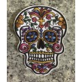 BDG Sugar Skull day of dead patch badge on white with heart fountain 10cm x 8cm