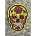 BDG Sugar Skull day of dead patch yellow with red rose 7.5cm x 5.5cm *