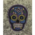 BDG Sugar Skull day of dead patch purple with blue rose 7.5cm x 5.5cm