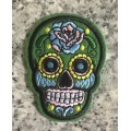 BDG Sugar Skull day of dead patch green with blue rose 7.5cm x 5.5cm