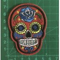 BDG Sugar Skull day of dead patch bright red with blue rose 7.5cm x 5.5cm