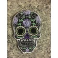 BDG315 Sugar skull badge patch in purple on black