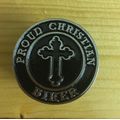 Proud Christian Biker metal badge pin sturdy screw backside