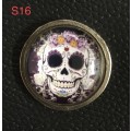 Quality Sugar Skull with flowers dome pin on metal with screw