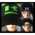 Printed black cap with motorcycle design - Kawasaki