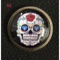 Quality Sugar Skull with flower dome pin on metal with screw