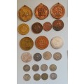 LOTS OF SOUTH AFRICA SILVER, BRASS AND NICKEL COINS & NOTES (UNION AND REPUBLIC) & MEDALLIONS