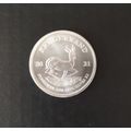 {ECONO BID} 2021 SOUTH AFRICAN 1 OZ SILVER KRUGERRAND COIN (UNC) (IN CAPSULE)